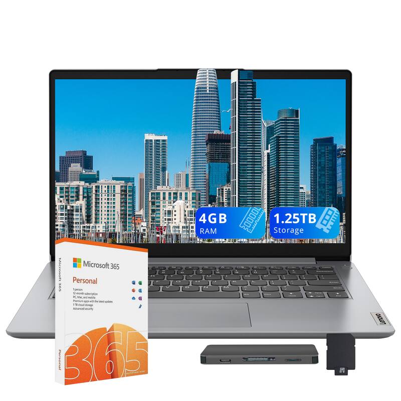 4GB RAM  
1.25TB Storage  
Microsoft 365 Personal  
1 month subscription  
Advanced security  
1TB cloud storage  
Lenovo