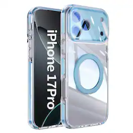 Dteck - Magnetic Clear Phone Case for Apple iPhone 17 Pro with Metal Rotating Kickstand,Shockproof PC+TPU Slim Transparent Cover - Blue