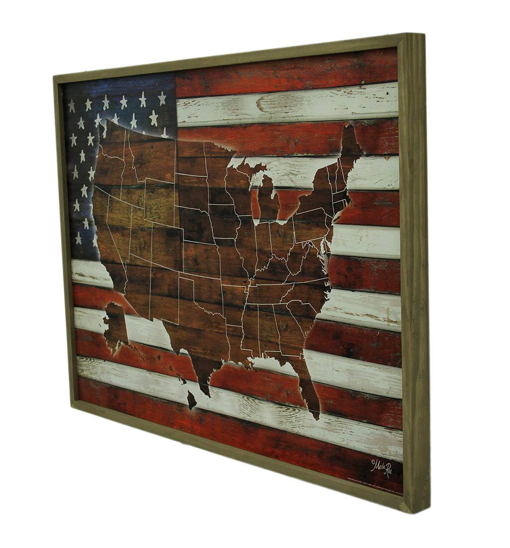 Alt View 1. Zeckos - American Blend Superimposed US Map and Flag Wooden Wall Hanging - Multicolored.