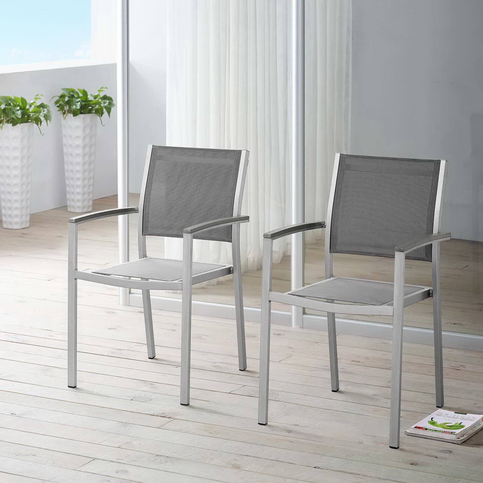 Front. Modway - Shore Outdoor Patio Aluminum Dining Chair Set of 2 by Modway - Silver Gray.