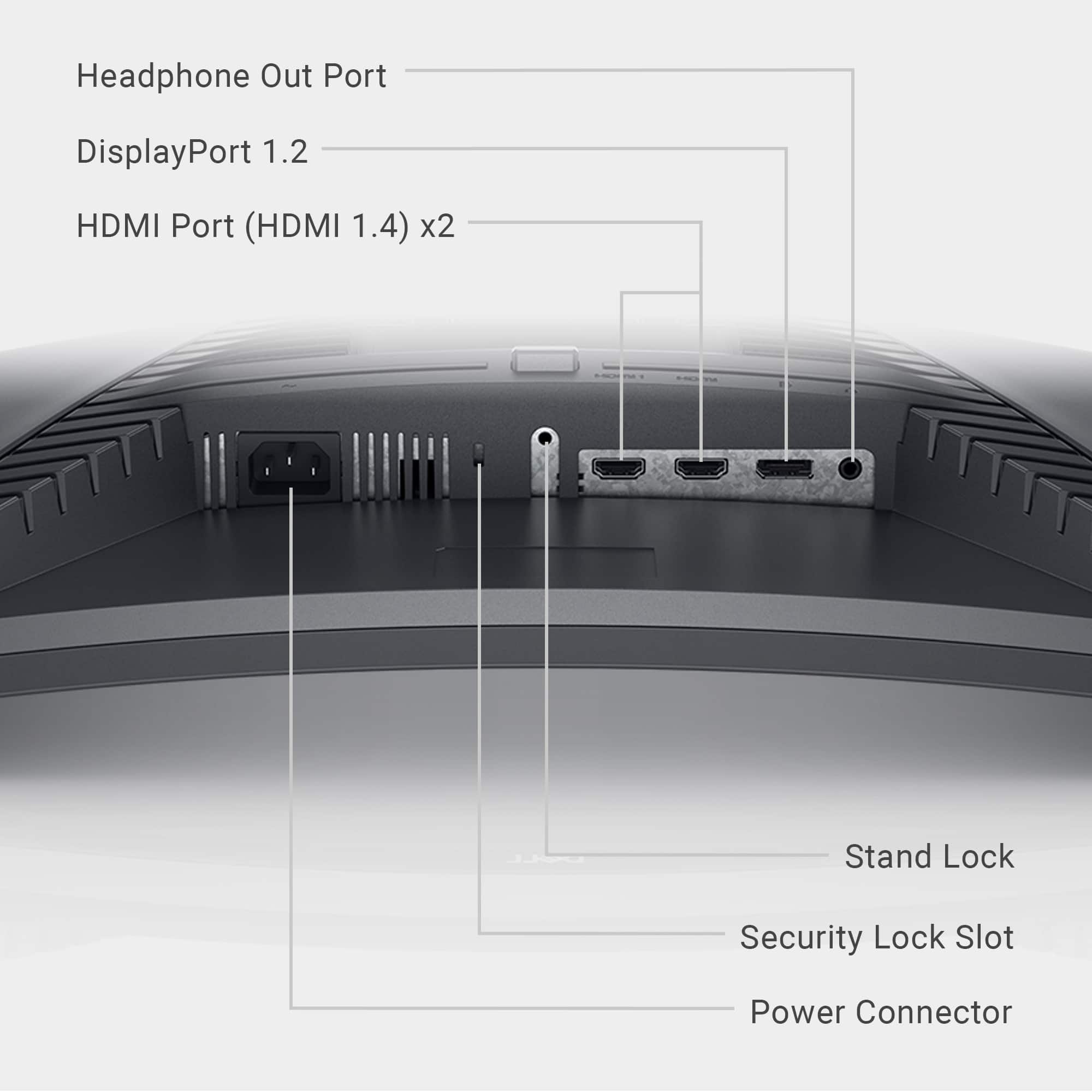 Headphone Out Port DisplayPort 1.2 HDMI Port (HDMI 1.4) x2 Stand Lock Security Lock Slot Power Connector