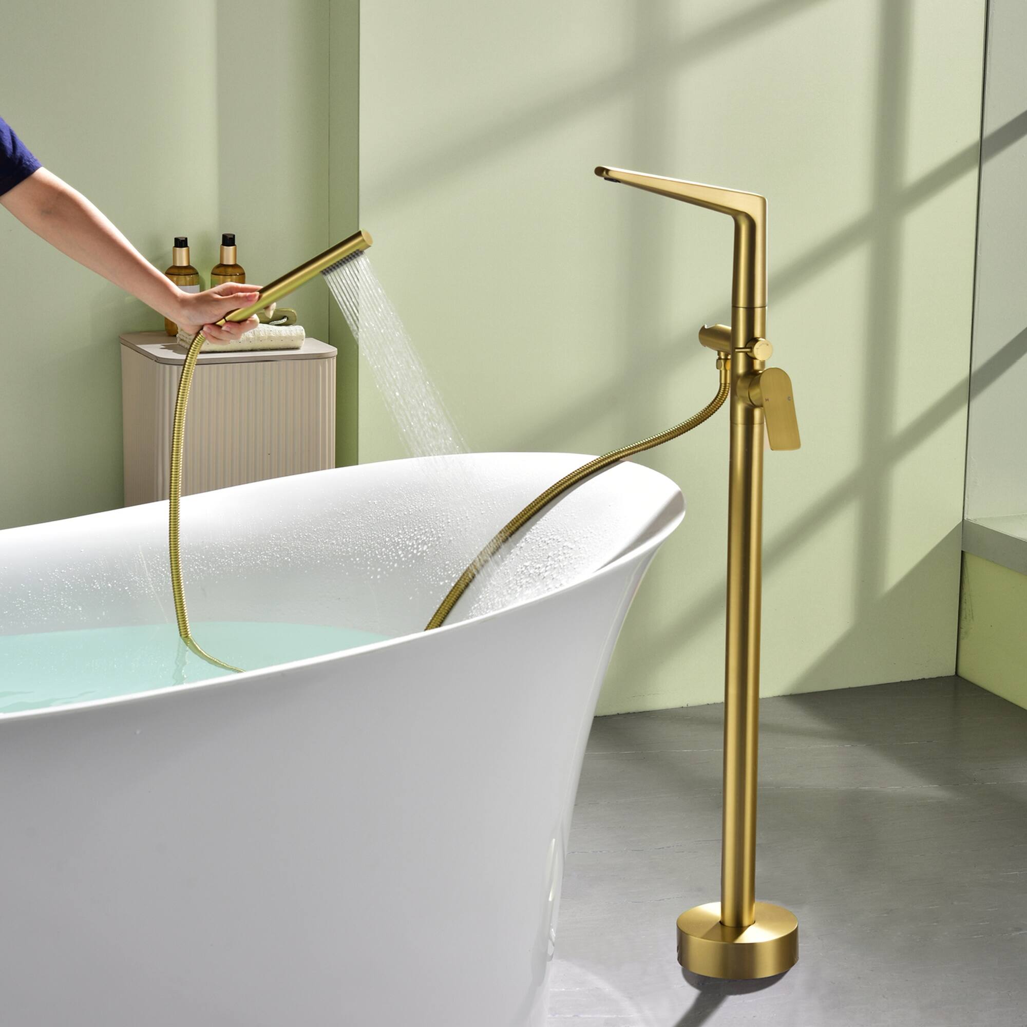 Alt View 2. Boyel Living - Brushed Gold Bathtub Faucet Cast Brass Single Handle Handheld Spray 60-Inch Steel Hose cUPC - Brushed Gold.