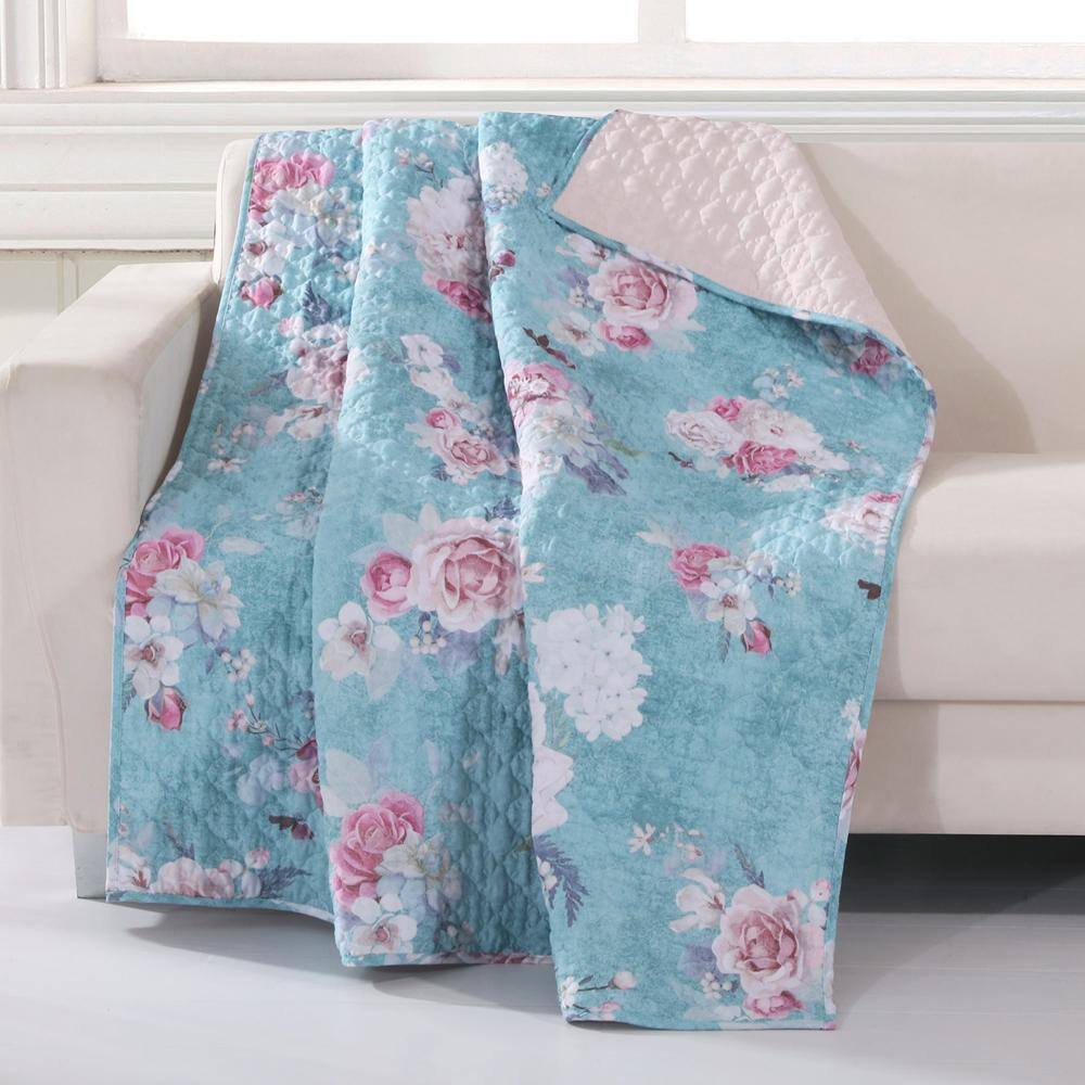 Greenland Home Fashions Barefoot Bungalow Avril Floral Throw Blanket - Turquoise blue