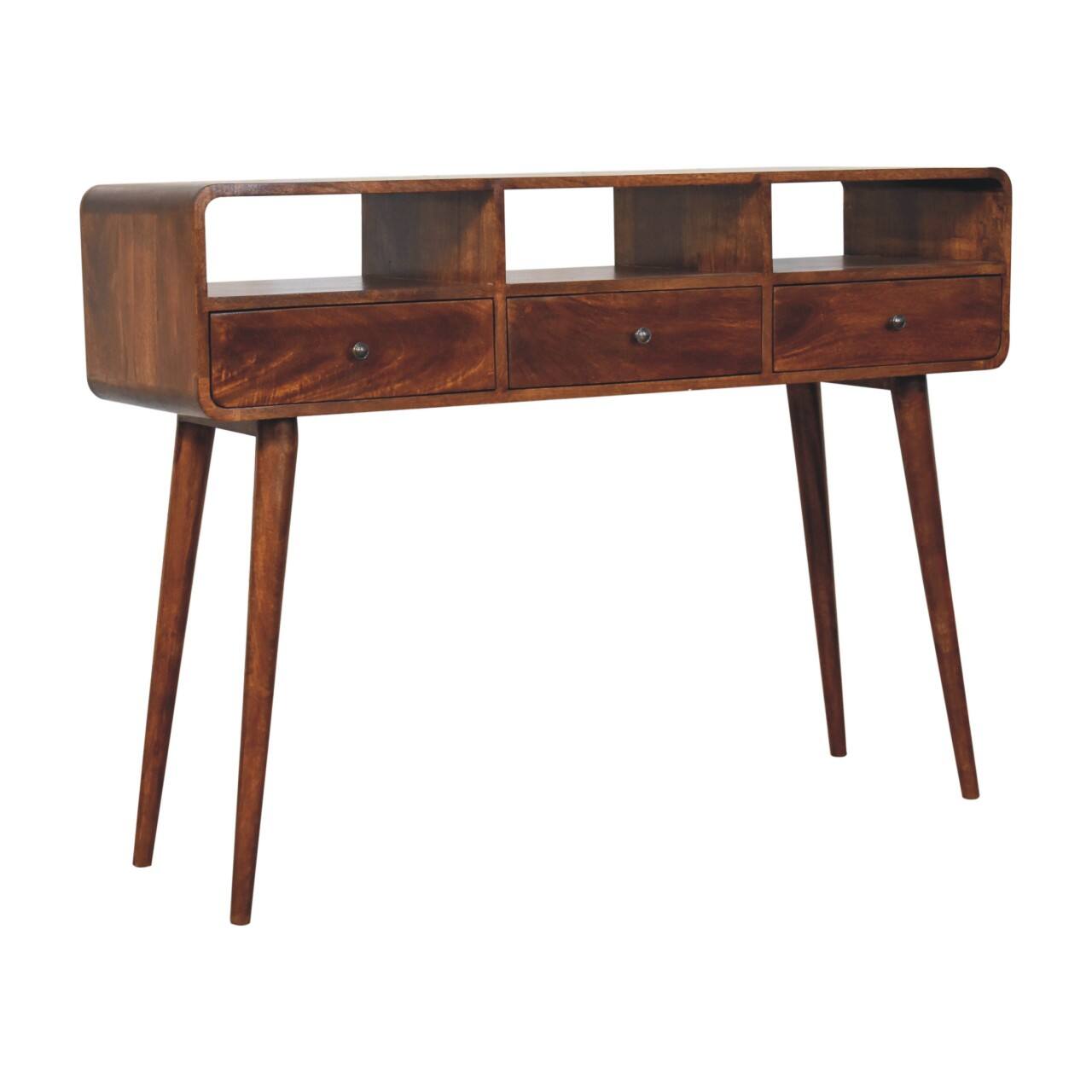 Left. Artisan Furniture - Artisan Furniture Solid Wood Triple Curved Chestnut Console Table - Brown.