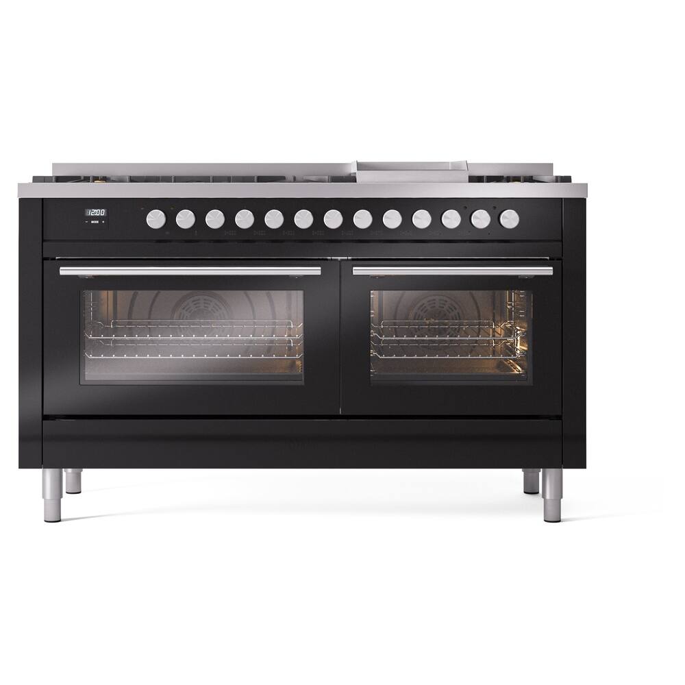 Alt View 4. ILVE - ILVE Professional Plus II Series 60 in. Dual Fuel Range with 7 Sealed Burners + Griddle (Natural Gas, Satin Trim) - Glossy Black.