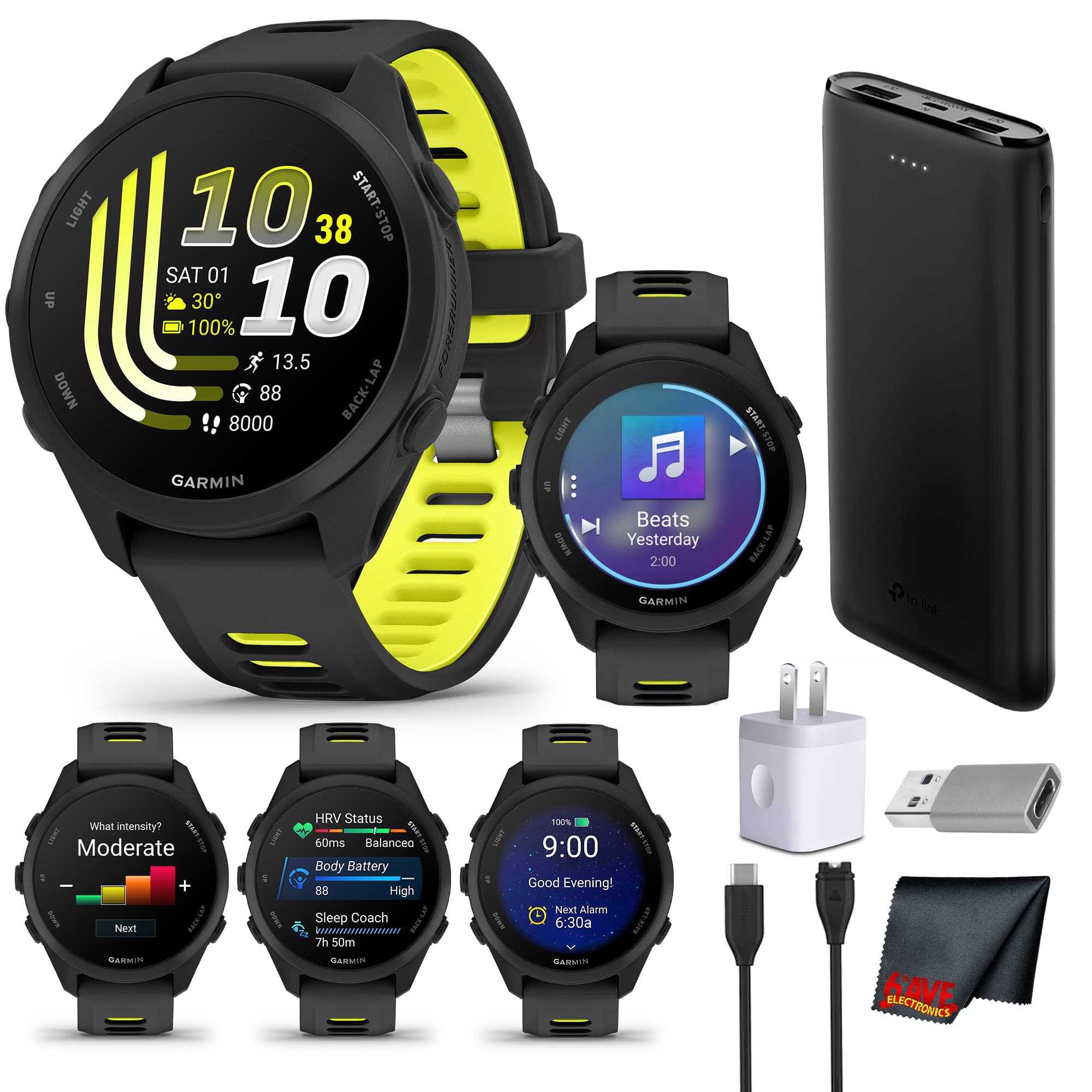 Garmin - Forerunner 170 Music GPS Running Smartwatch Black/Amp Yellow Bundle - Black/Amp Yellow - (2025)