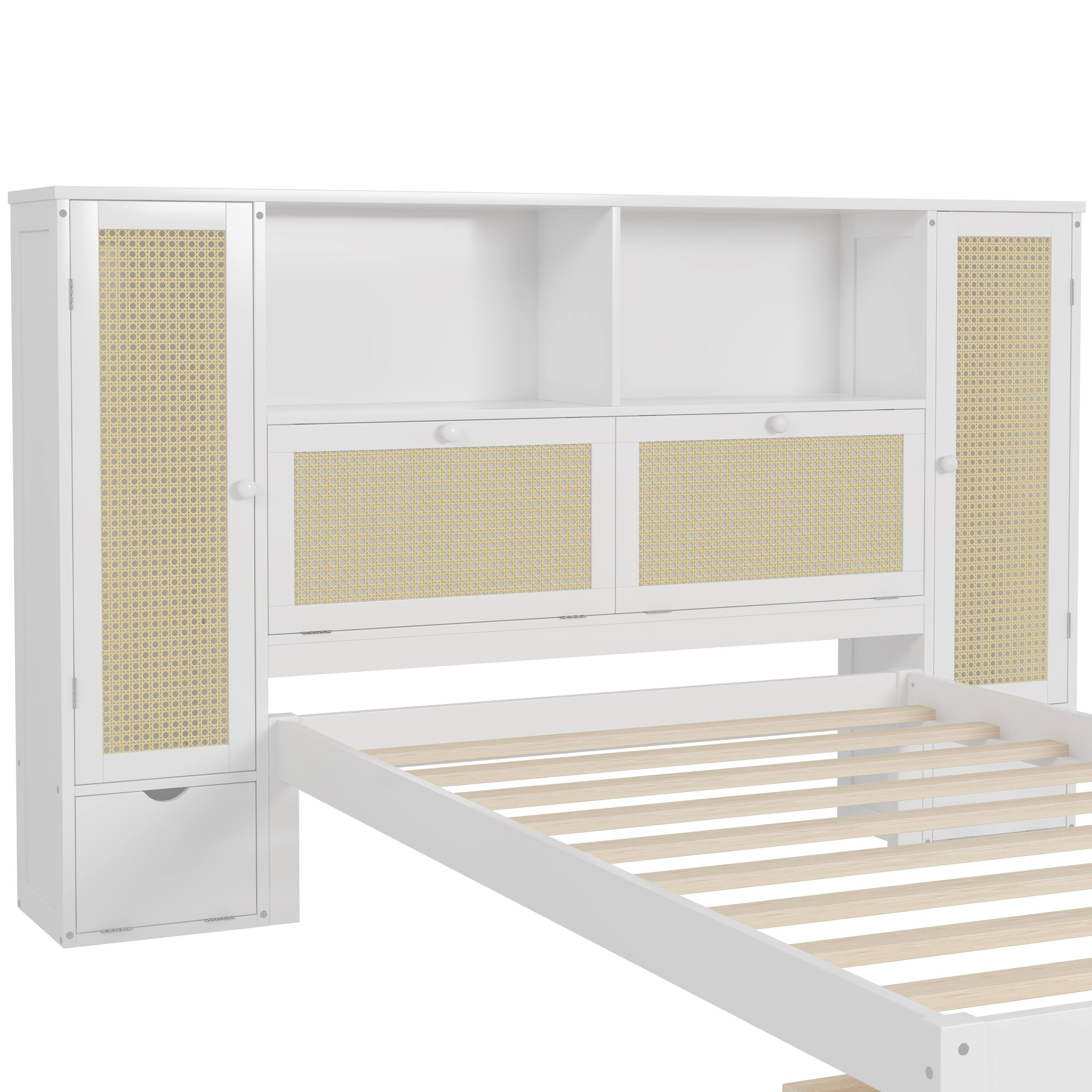 Alt View 6. Tiramisubest - Twin Size Wooden Multifunctional Platform Bed with Two Storage Lockers, Drawer, and Storage Shelf on Headboard - White.