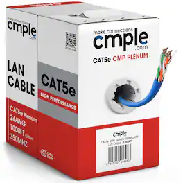 Cmple.com - Cmple - Cat5e Plenum Cable 1000ft, CMP, 350MHz Gigabit Ethernet Solid Network Internet Bulk UTP - Blue