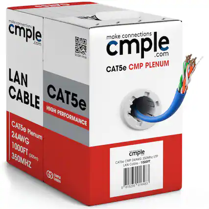 Cmple make connections cmple.com scan me .com CAT5e CMP PLENUM LAN CABLE CAT5e HIGH PERFORMANCE CAT5e 24AWG Plenum 1000FT cmple maia - (305m) 350Mhz UTP 350MHZ CMP 24AWG CA15e Cable 1000FT LAN G CMPLE GREEN 815239 016483 0