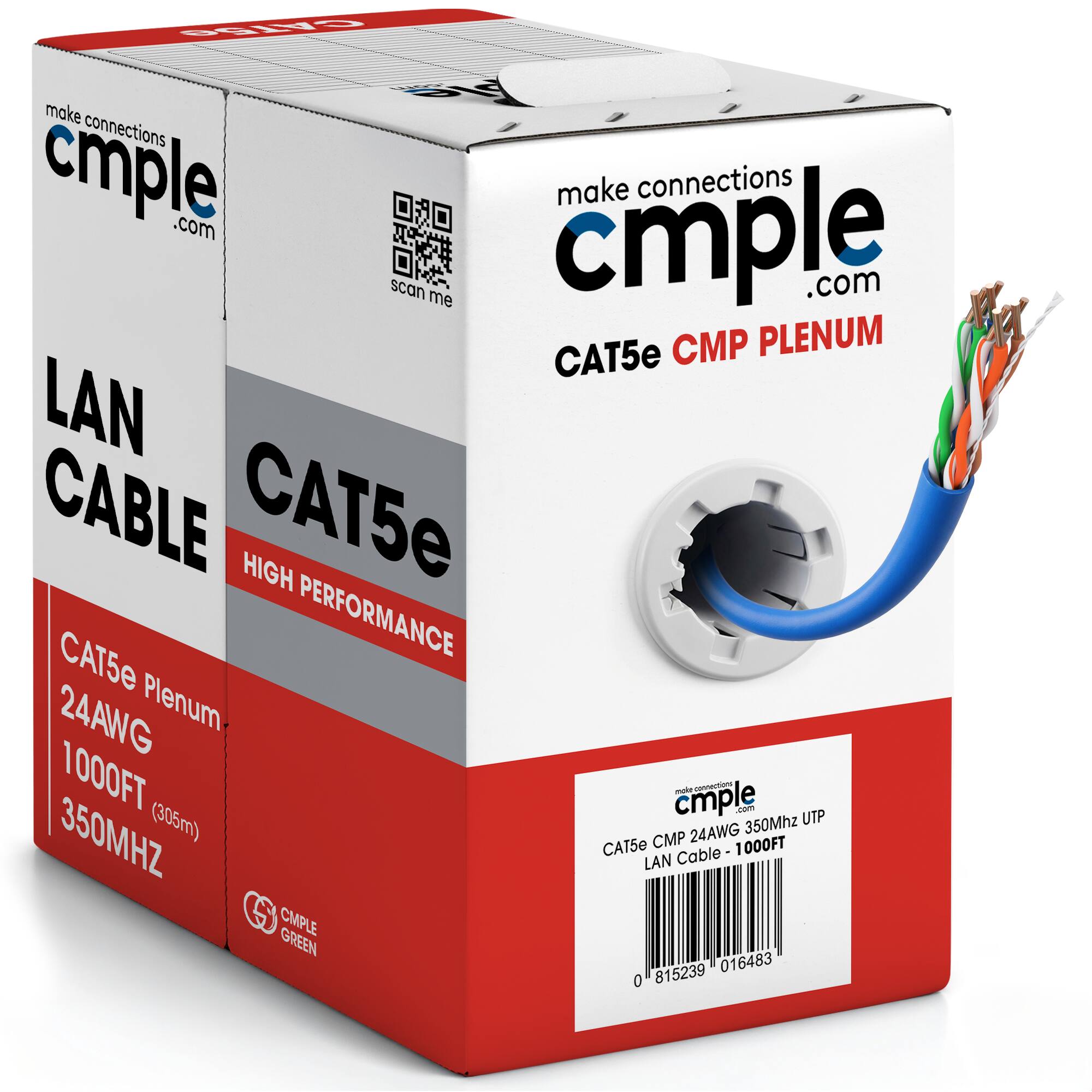 Cmple make connections cmple.com scan me .com CAT5e CMP PLENUM LAN CABLE CAT5e HIGH PERFORMANCE CAT5e 24AWG Plenum 1000FT cmple maia - (305m) 350Mhz UTP 350MHZ CMP 24AWG CA15e Cable 1000FT LAN G CMPLE GREEN 815239 016483 0