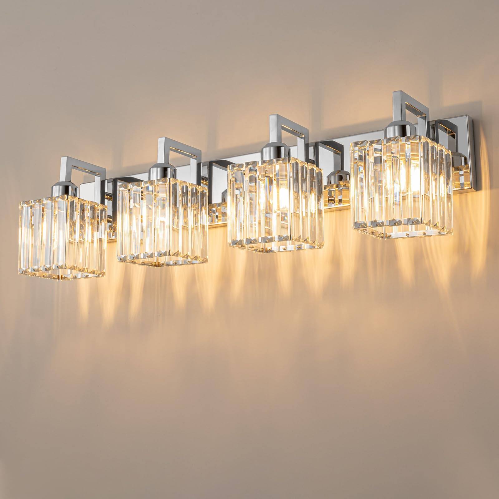 Earthley Blooms - Modern Bathroom Vanity Light 3-lights Chrome Crystal Wall Fixtures 20 47-inch Minimalist Design [High - Chrome Crooked-4-Light