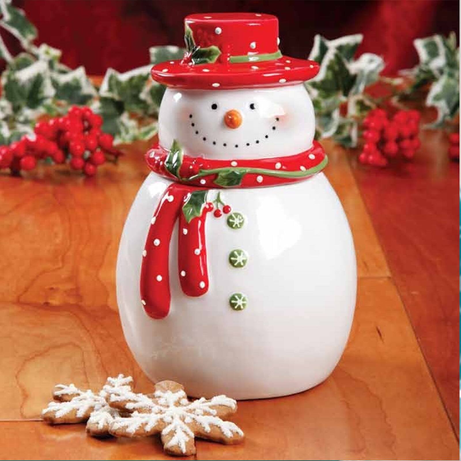 Angle. Gibson - Gibson Home Jolly Plenitude 7.5" Snowman Cookie Jar - Multi.