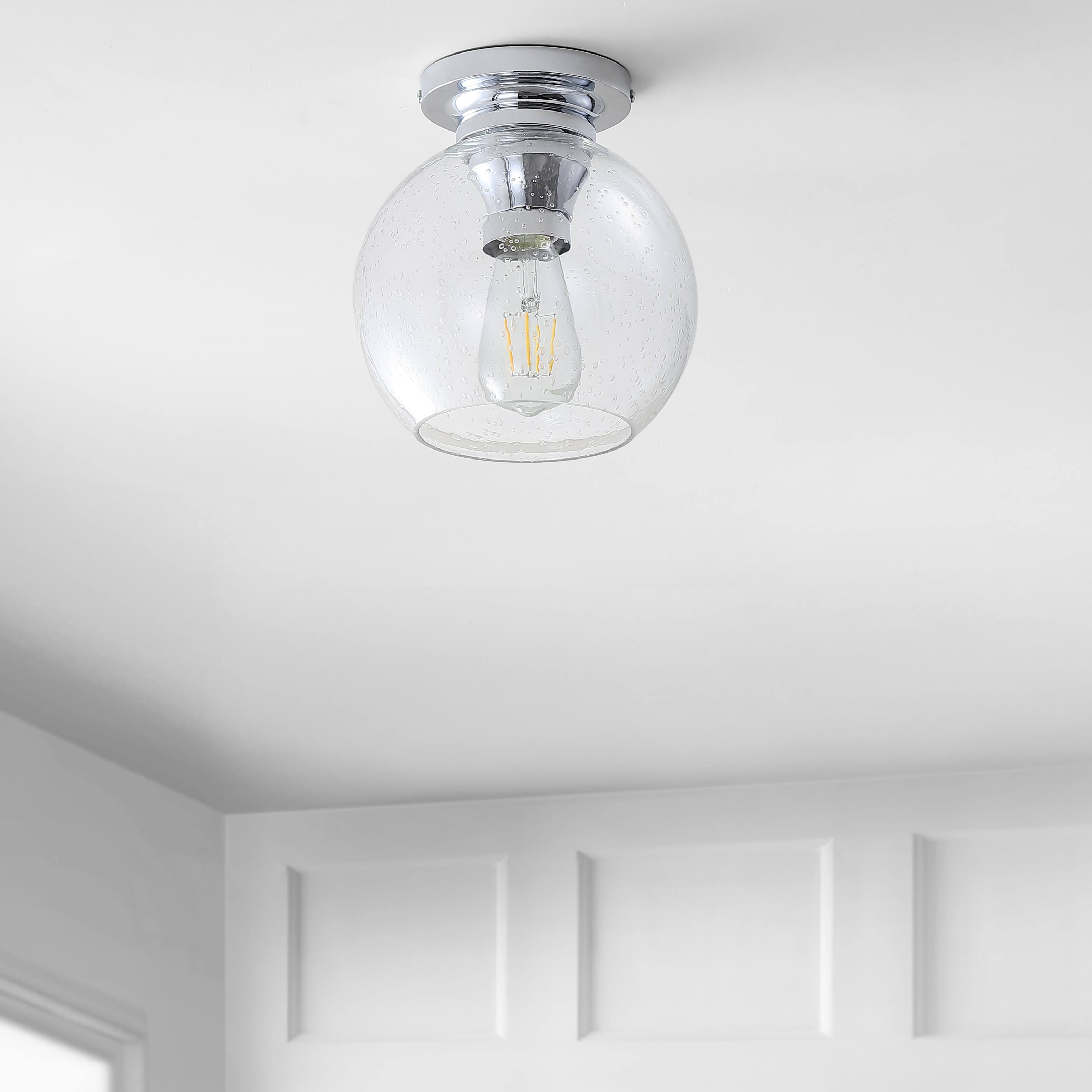 Alt View 5. Jonathan Y - Atlas 7.75" Metal/Seeded Glass LED Flush Mount, Chrome - Chrome.
