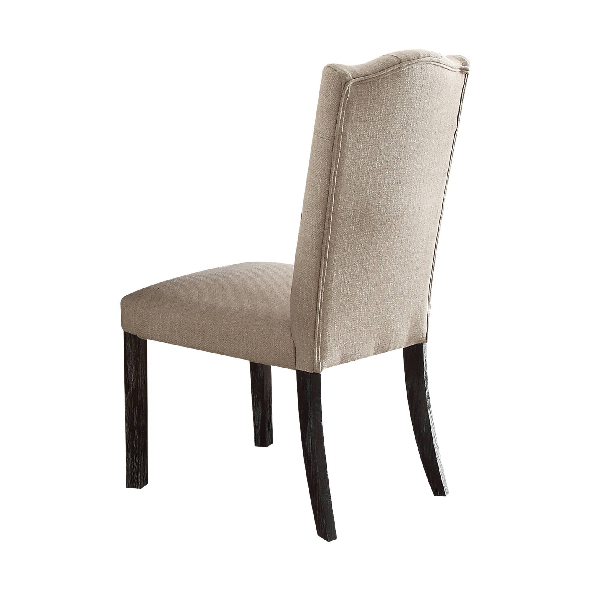 Alt View 1. GOODSILO - Elegant Beige Linen Upholstered Dining Chair with Weathered Espresso Wooden Legs, Set of 2 - Beige.