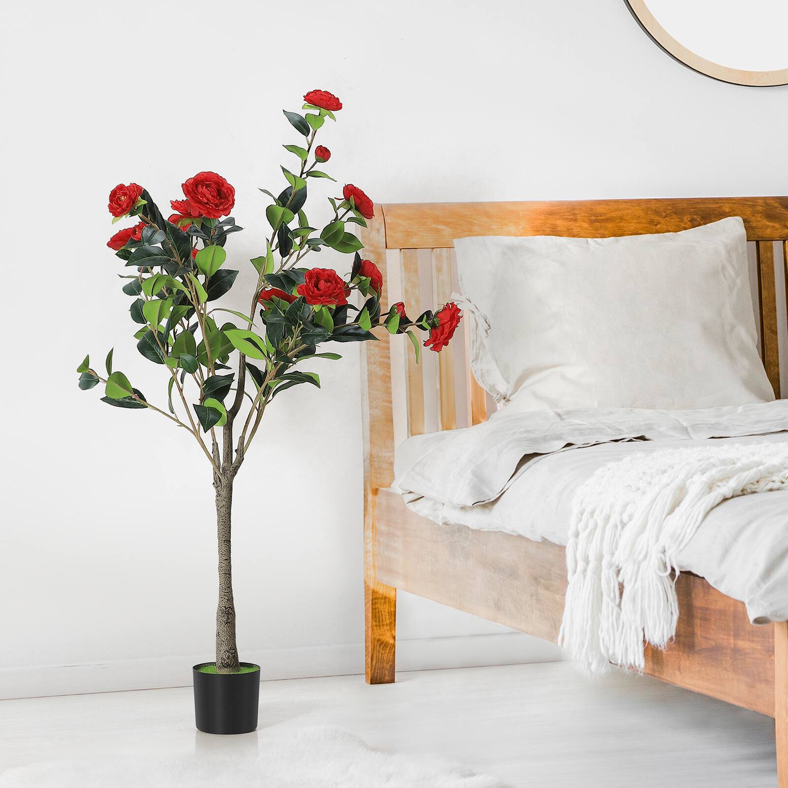 Alt View 4. Oumilen - 2 Pack Artificial Red Camellia Tree in Black Pot - Red.