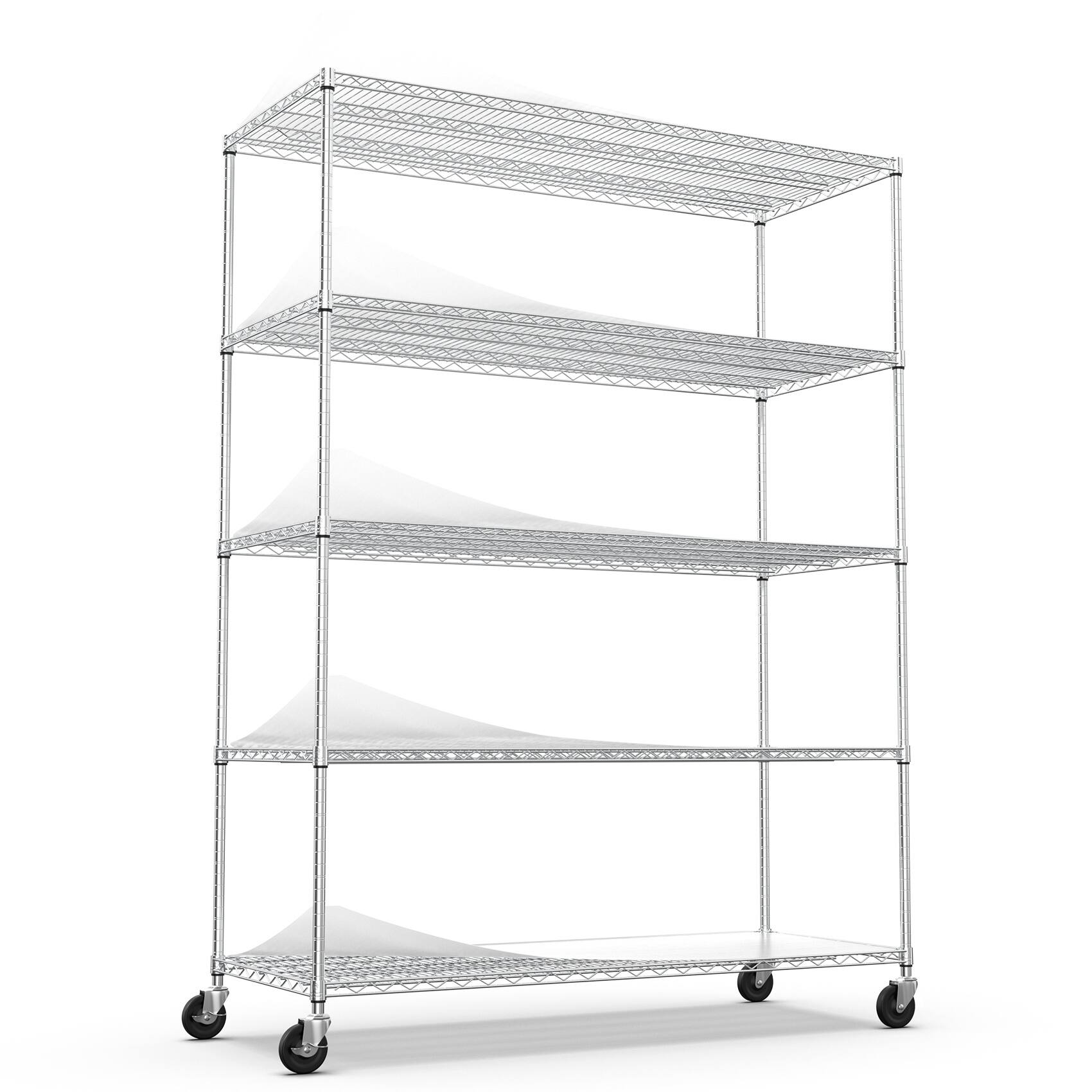 Back. COWLOWN - 5-Tier Wire Shelving Unit 7500 lb Adjustable Heavy Duty Metal Storage Rack with Wheels Chrome 82 x 60 x 24 in - Chrome.