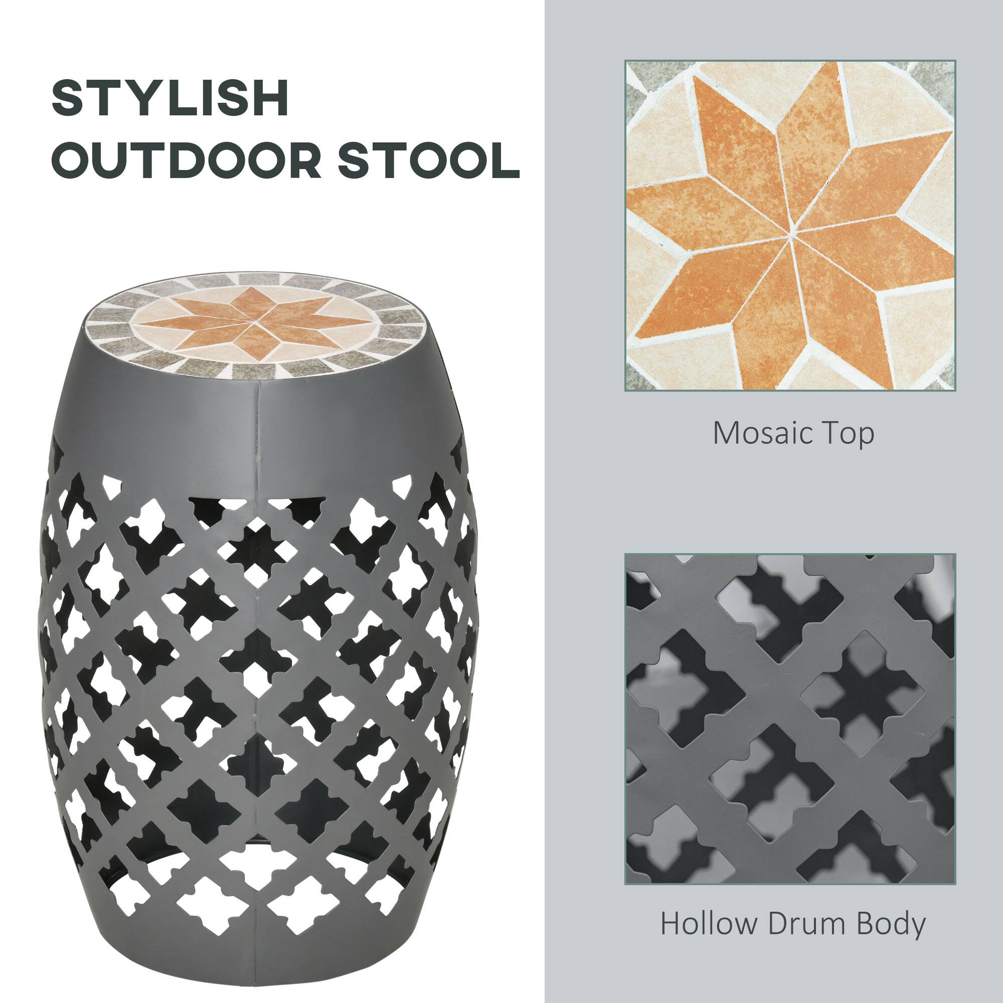 STYLISH OUTDOOR STOOL
Mosaic Top
Hollow Drum Body
