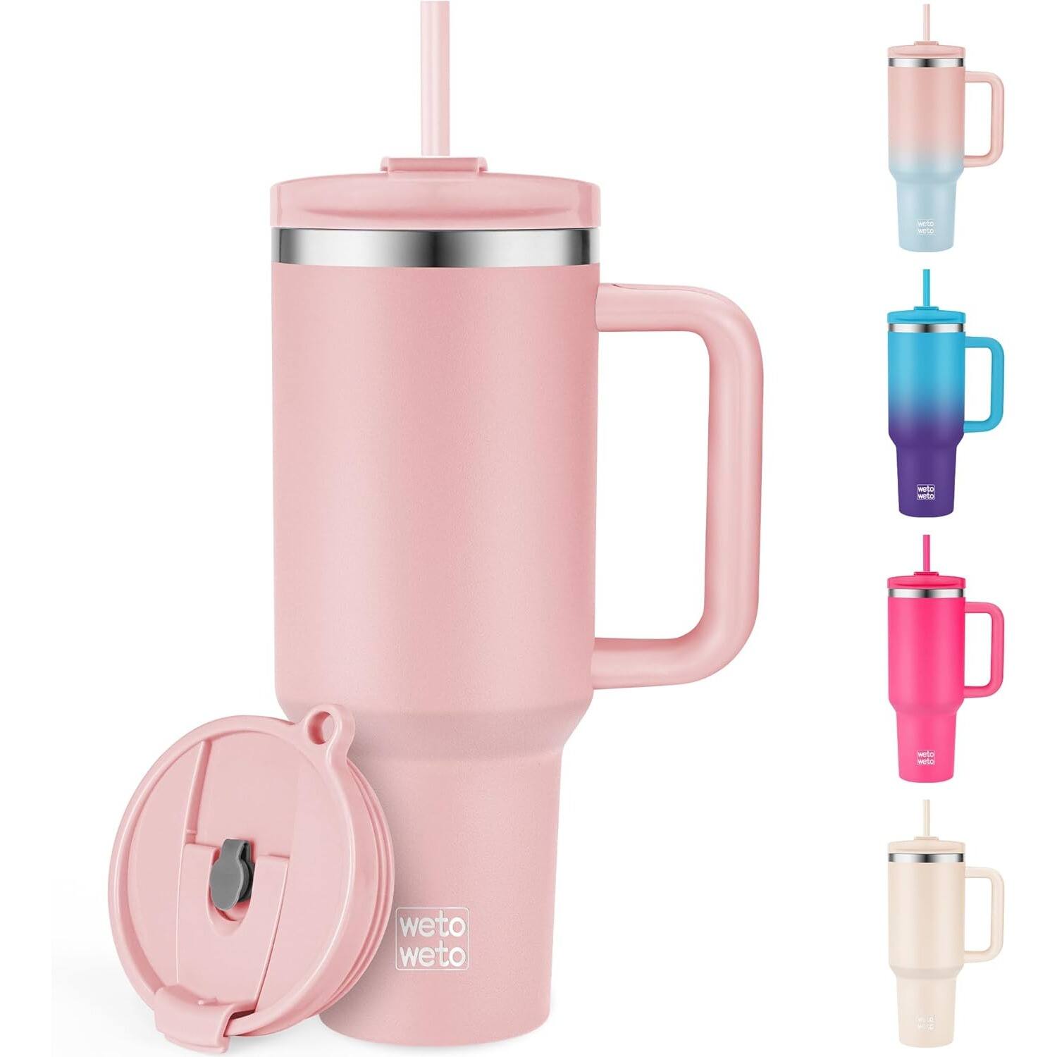 PARKER SLATER - 40oz stainless steel tumbler with handle and lid, leakproof, insulated, dishwasher safe, fits car cup holders - Blush