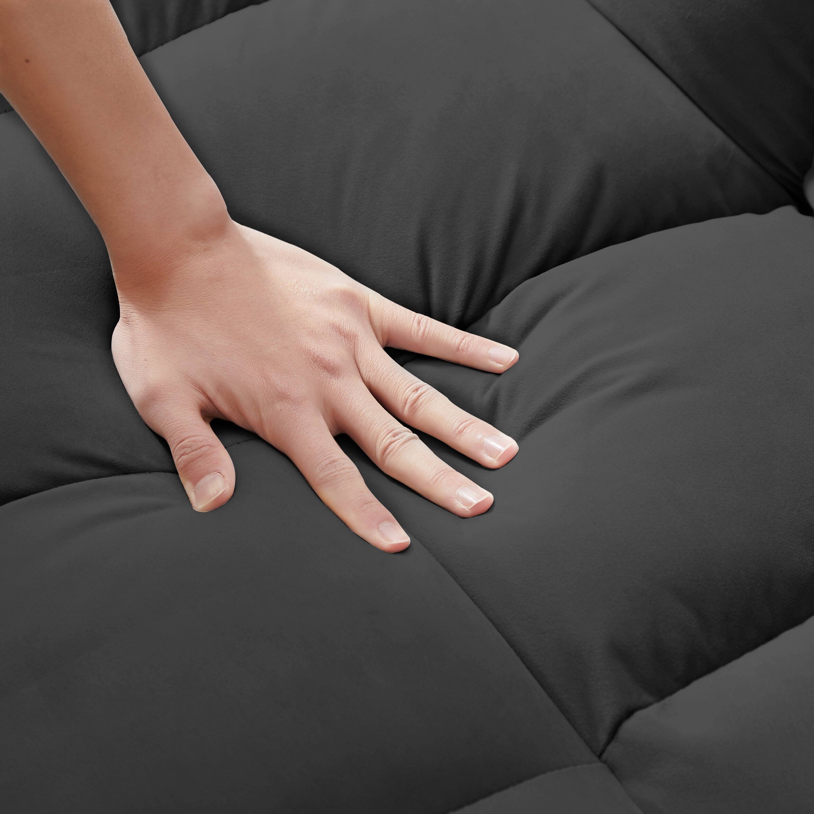 Alt View 6. Tiramisubest - 3-in-1 Modern Velvet Sleeper Loveseat,Reclining Backrest,Pullout Bed&Storage Pockets with Pillows for Living Room,Black - Black.