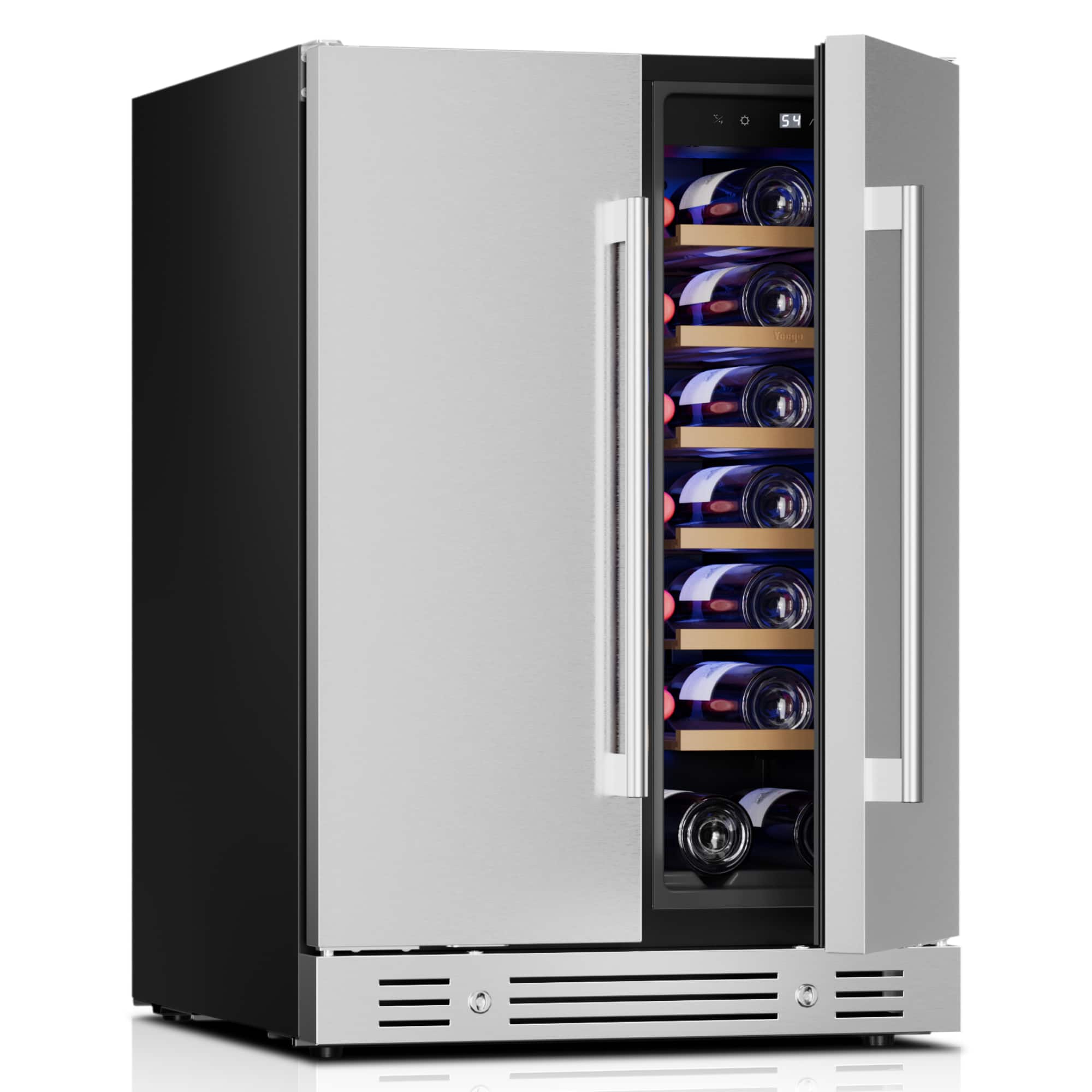 Front. Yeego - 24 Inch Outdoor Refrigerator - Dual Zone Wine and Beverage Fridge 60 Can & 20 Bottle, 36-65°F Built-in - Stainless Steel.