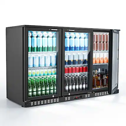 Front. VEVOR - Back Bar Cooler, 11.4 Cu.Ft Commercial Beverage Refrigerator with 3 Glass Door, Large Under Counter Fridge w/ LED - Black.