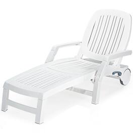 Costway - Patio Lounge Chair Chaise Adjustable Recliner Weather Resistant Wheels - White
