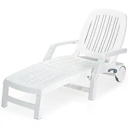 Front. Costway - Costway Patio Lounge Chair Chaise Adjustable Recliner Weather Resistant Wheels - White.