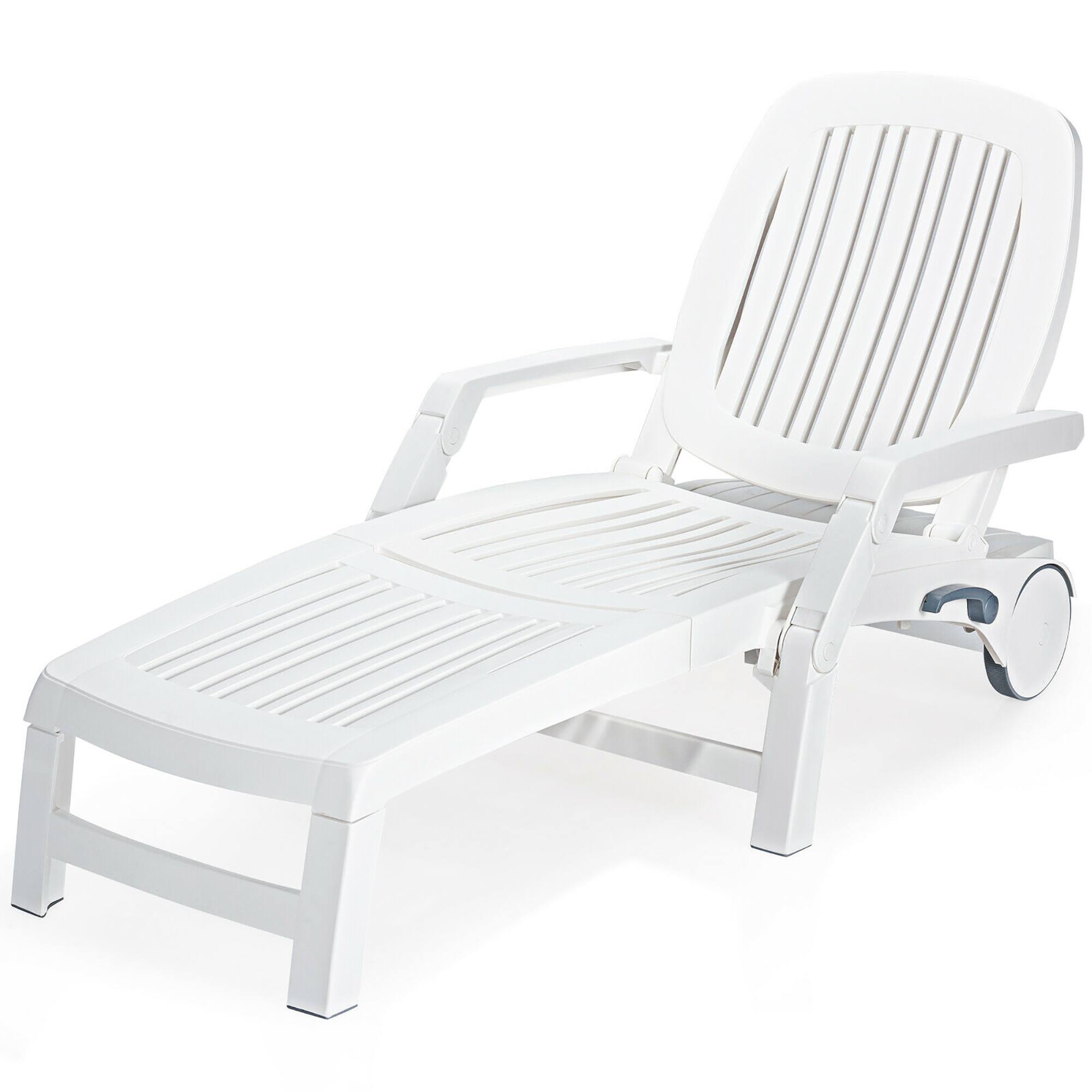 Costway - Patio Lounge Chair Chaise Adjustable Recliner Weather Resistant Wheels - White