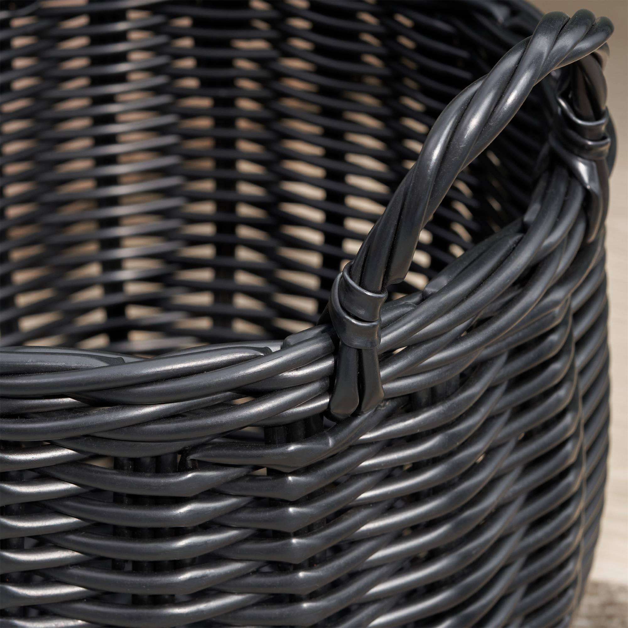 Alt View 3. Boyel Living - Matte Black Round Resin Woven Storage Basket with Handles 13-in L x 13-in W x 10.2-in H for Home Organization - Matte Black.