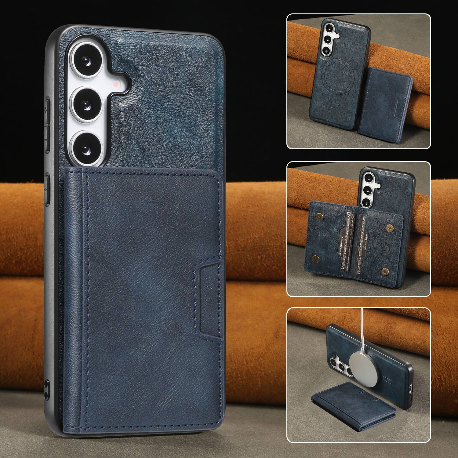 Alt View 1. Dteck - Detachable Magnetic PU Leather Cover For Samsung Galaxy S26, Shockproof Card Holder Wallet Protection Case - Blue.