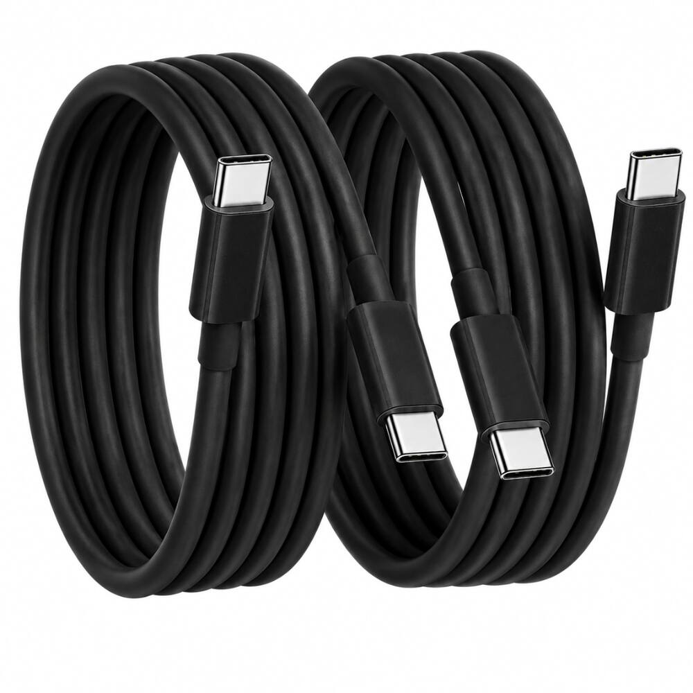 Front. Qixxronics - 2PCS USB-C to USB-C Cable (6ft) for Samsung Galaxy, Google Pixel, iPad Pro, Nintendo Switch 2, Carplay & More - Black.