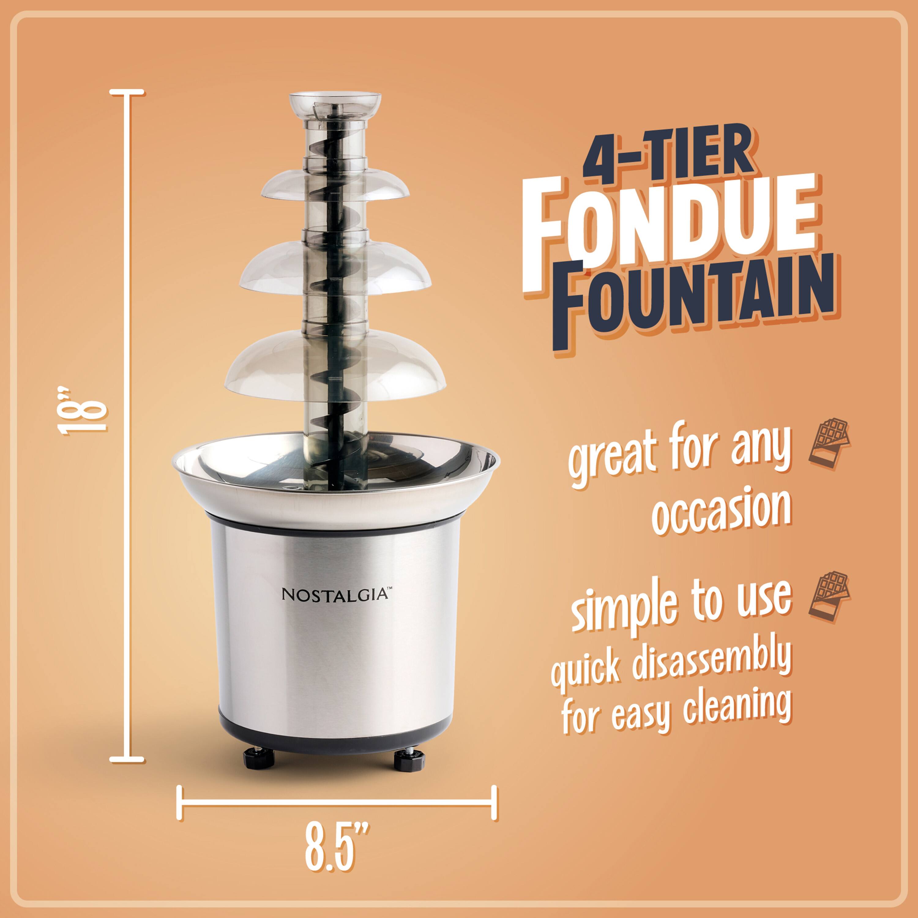 8" 4-TIER FONDUE FOUNTAIN  
great for any occasion  
simple to use  
quick disassembly for easy cleaning  
8.5"