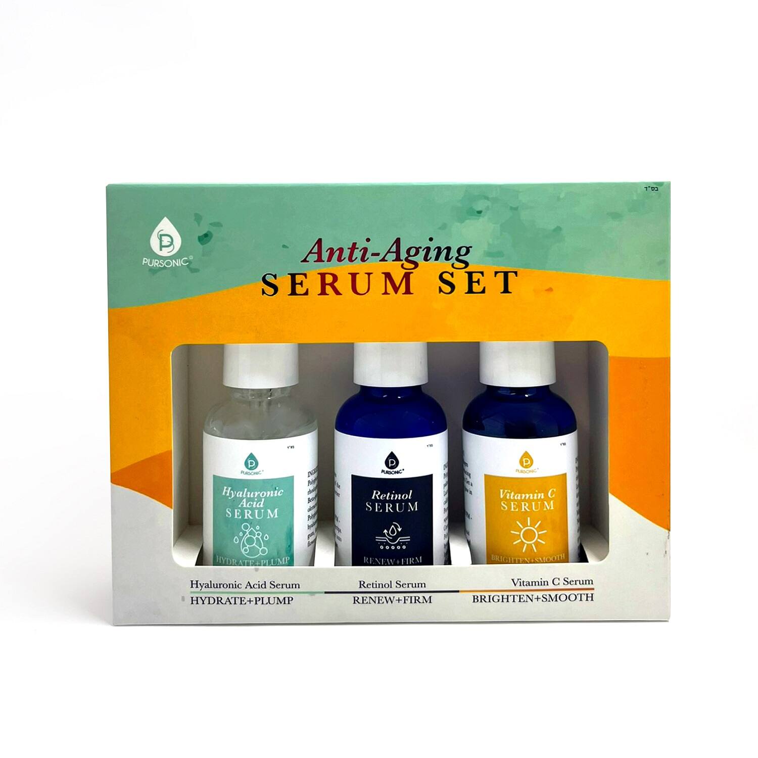 1. Hyaluronic Acid Serum HYDRATE+PLUMP
2. Retinol Serum RENEW+FIRM
3. Vitamin C Serum BRIGHTEN+SMOOTH