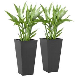 Outsunny - Inch Tall Planters for Outdoor Plants, Set of 2 Plastic Flower Pots - Black