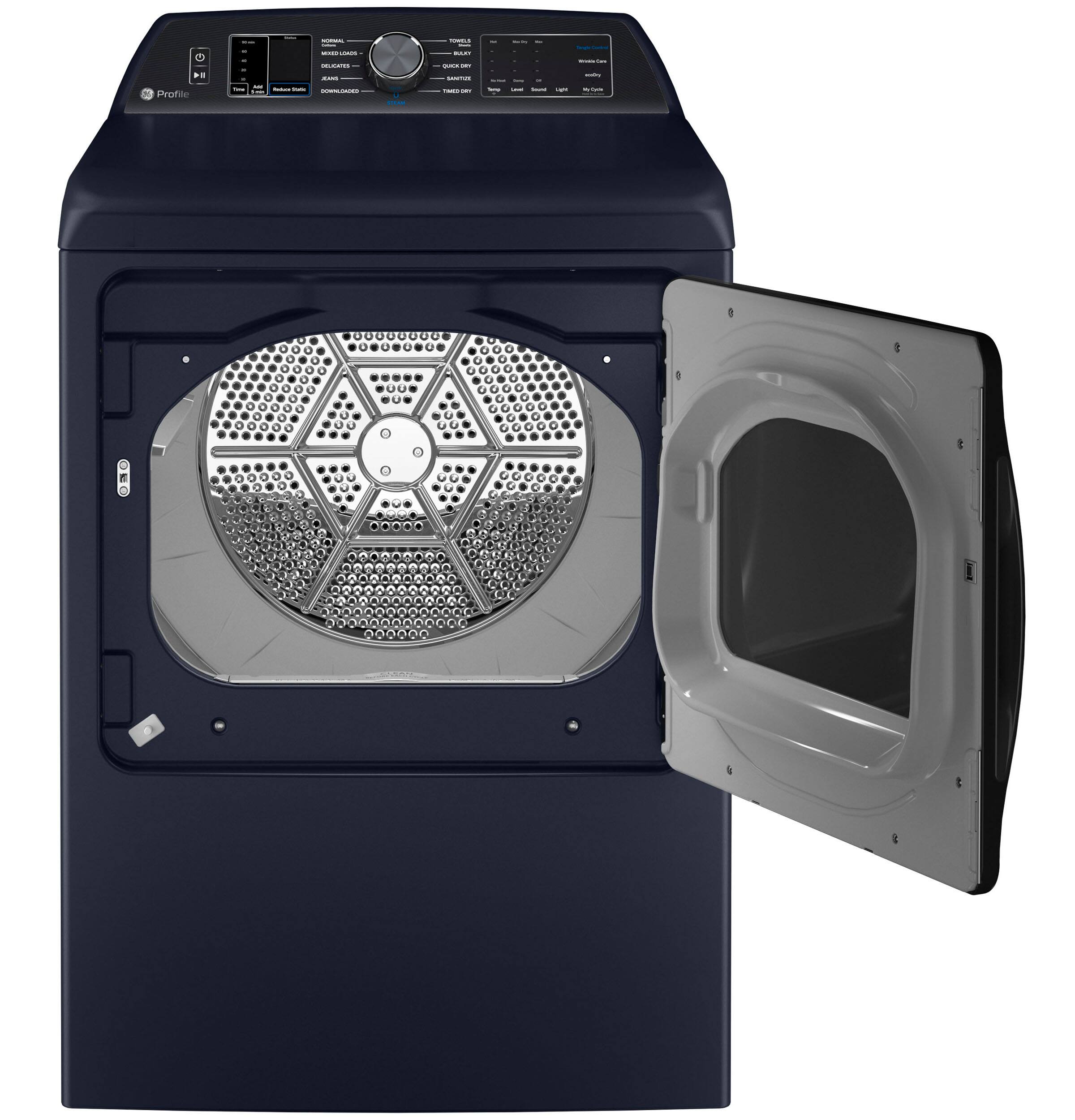 Alt View 3. GE Profile - 7.3 Cu. Ft. Smart Electric Dryer with Steam and Tangle Control - Sapphire Blue.
