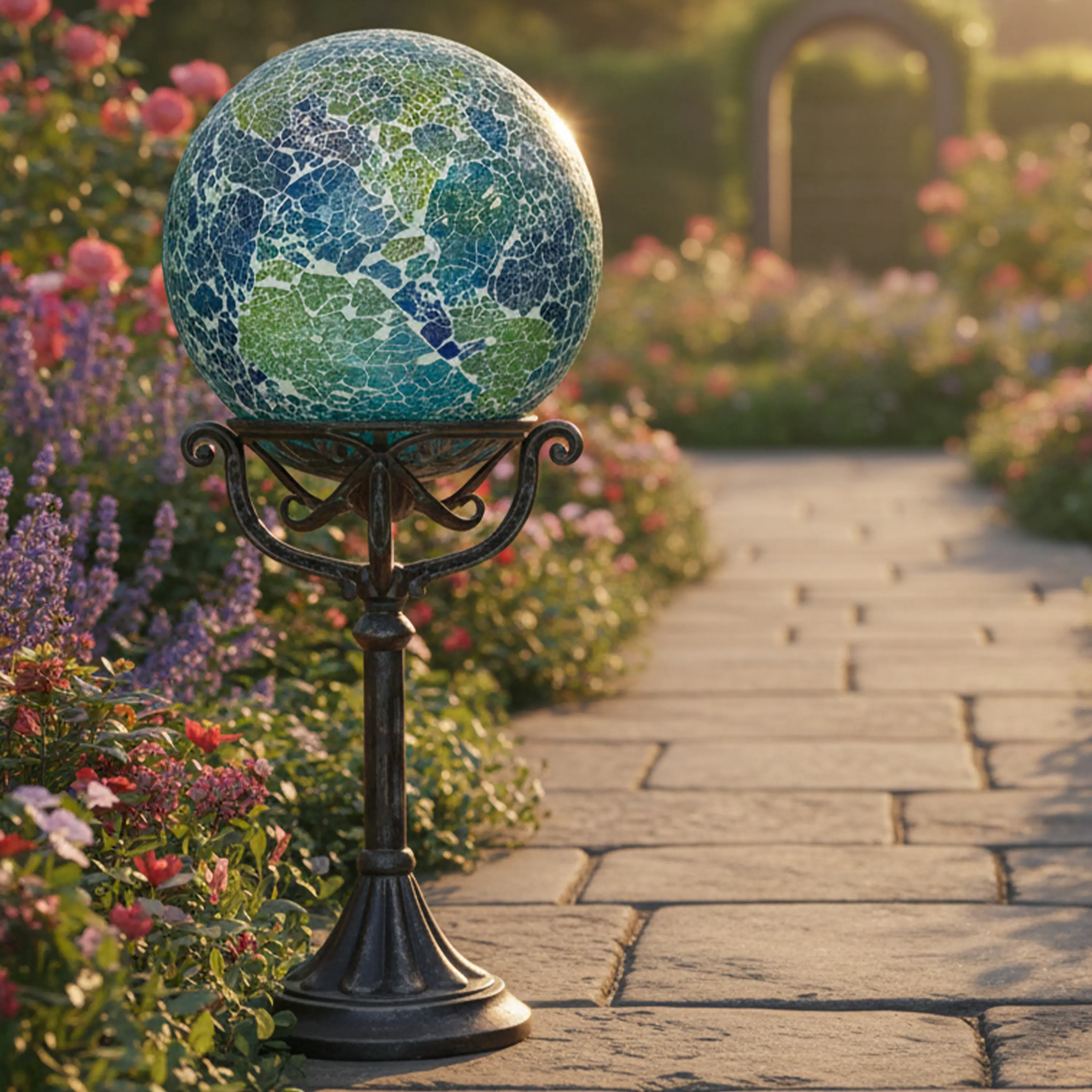 Alt View 7. Sunnydaze - Crackled Glass Mosaic Gazing Globe - 10 in - 2pk - Azul Terra.