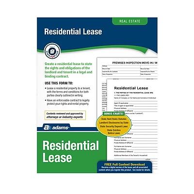 **REAL ESTATE**
**Residential Lease**
Create a residential lease to state the rights and obligations of the landlord and tenant in a legal and binding contract.
**USE THIS FORM TO:**
- Lease a residential property to a tenant with the terms and conditions for both parties clearly outlined in writing.
- Have an enforceable contract to legally protect your rights and rental property.
**PREMISES INSPECTION MOVE IN/M OUT**
**Residential Lease**
**BONUS CHARTS!**
- Landlord Disclosure Checklist
- Tenant Screening Checklist
- State-Specific Laws
**Residential Lease**
**FREE Full Content Download**
- Download the full content for free.
- Get the full content for free.