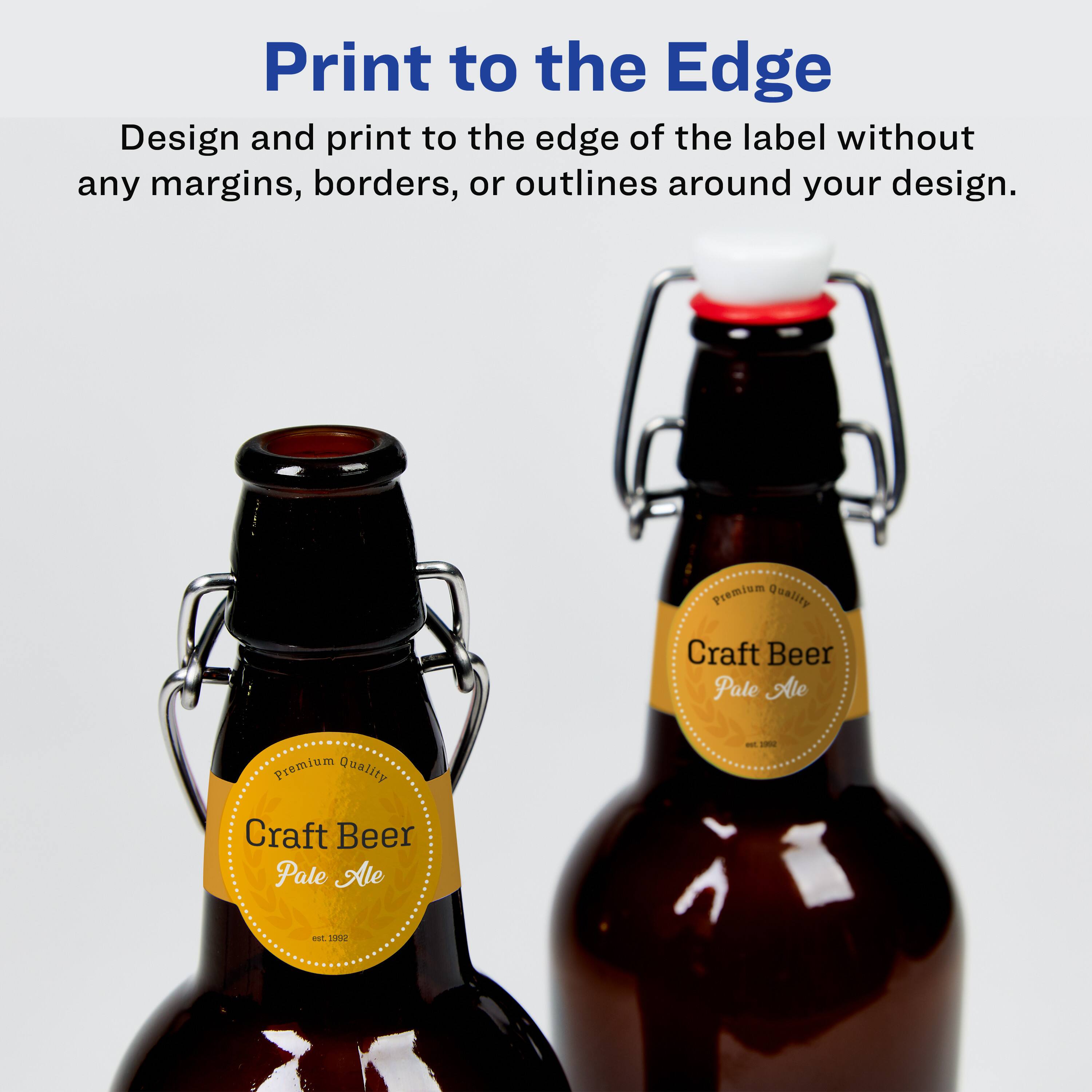 Print to the Edge

Design and print to the edge of the label without any margins, borders, or outlines around your design.

Premium Quality Craft Beer Pale Ale est. 1902
