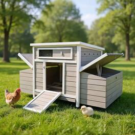 Mondawe - 58" Fir Wood Chicken Coop Outdoor Hen House Poultry Cage w/ 2 Nesting Boxes, Moisture Protection - Light Brown