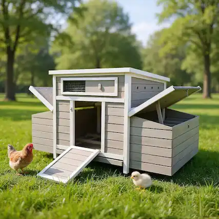 Front. Mondawe - 58" Fir Wood Chicken Coop Outdoor Hen House Poultry Cage w/ 2 Nesting Boxes, Moisture Protection - Light Brown.