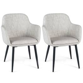 Costway - Dining Chairs Set of 2, Upholstered PU Leather Kitchen Chairs with Curved Back - Light Gray