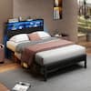 Front. Furnulem - Bed Frame With LED Lights Storage Headboard Charging Station Metal Platform Mattress Foundation No Box Spring Needed - Black.