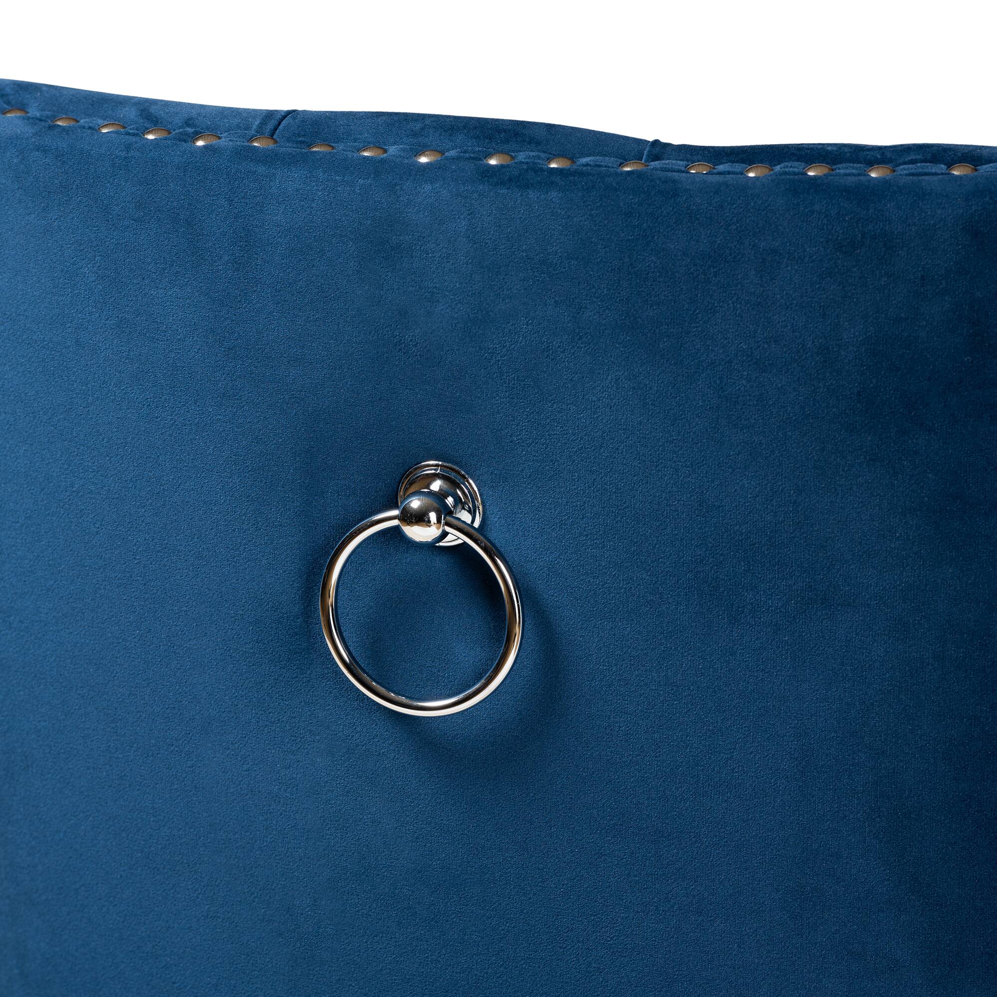 Alt View 1. Baxton Studio - Howell Modern Transitional Velvet Upholstered and Finished Wood 2-Piece Counter Stool Set - Navy blue/espresso brown.