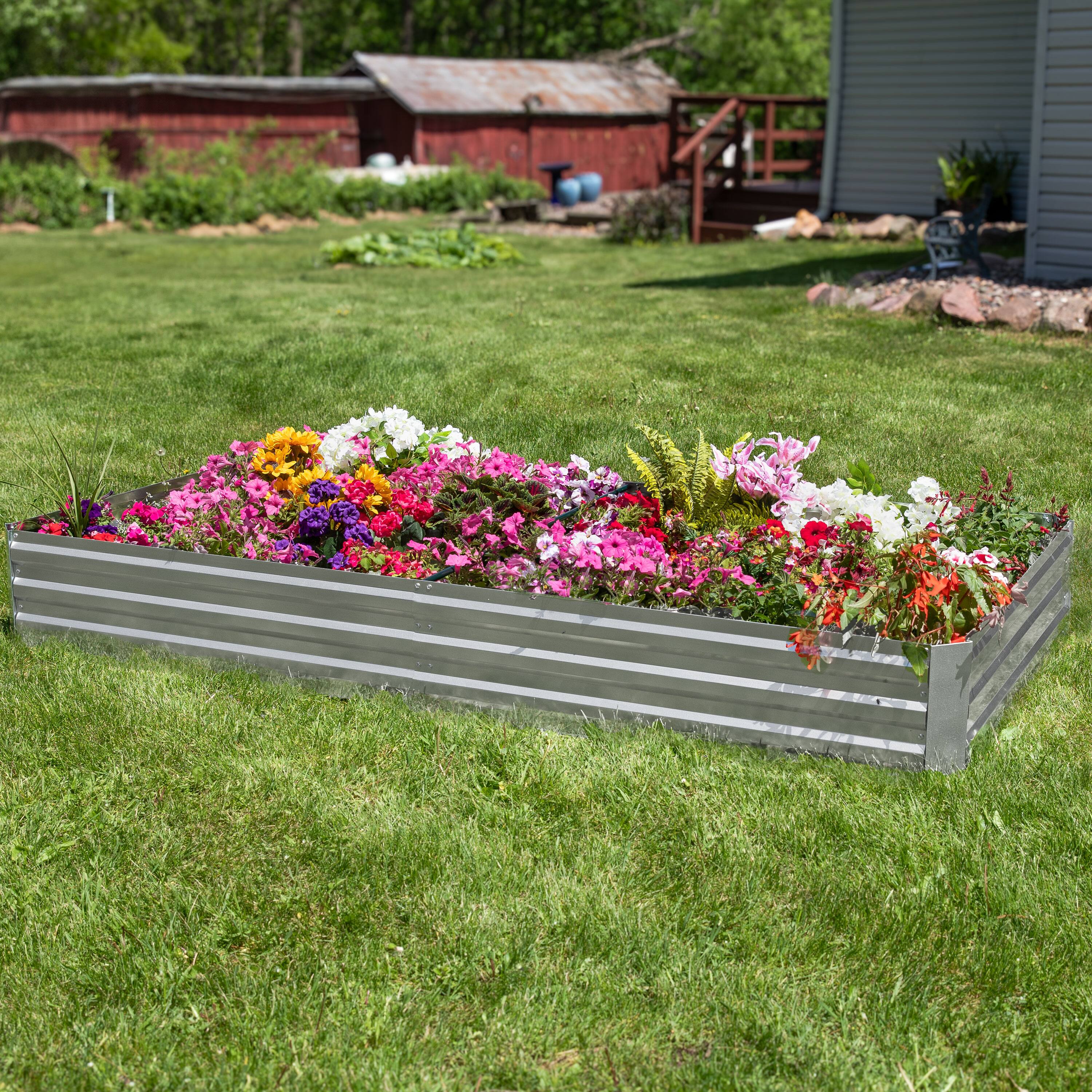 Alt View 1. Sunnydaze - Galvanized Steel Rectangle Raised Garden Bed - 4' x 8' - Silver.
