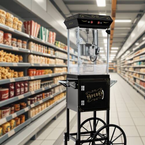 Alt View 8. WETIE - Popcorn Maker with Cart & Wheels, 6Oz 48W Kettle Popcorn Machine w/ Locker, Warming Deck for Market Movie Theater - Black.