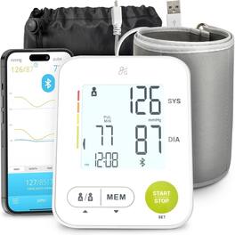 RTMB - Bluetooth Upper Arm Blood Pressure Monitor with Wide Cuff, Digital, White - Style: Standard Kit