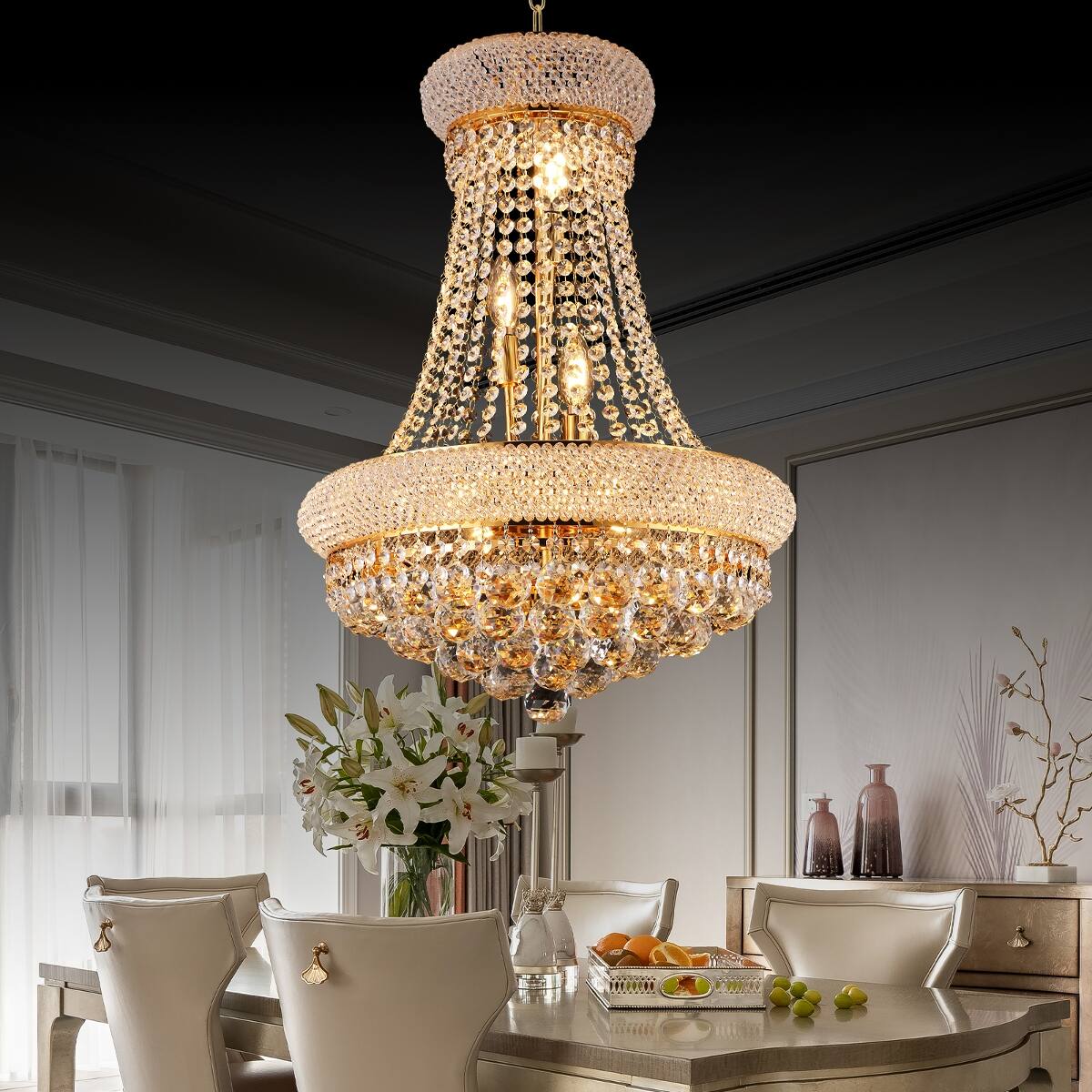 Alt View 6. Loheer - Loheer 18 inch Gold Crystal Chandelier, French Empire Ceiling Light with LED Bulbs for Dining Room.