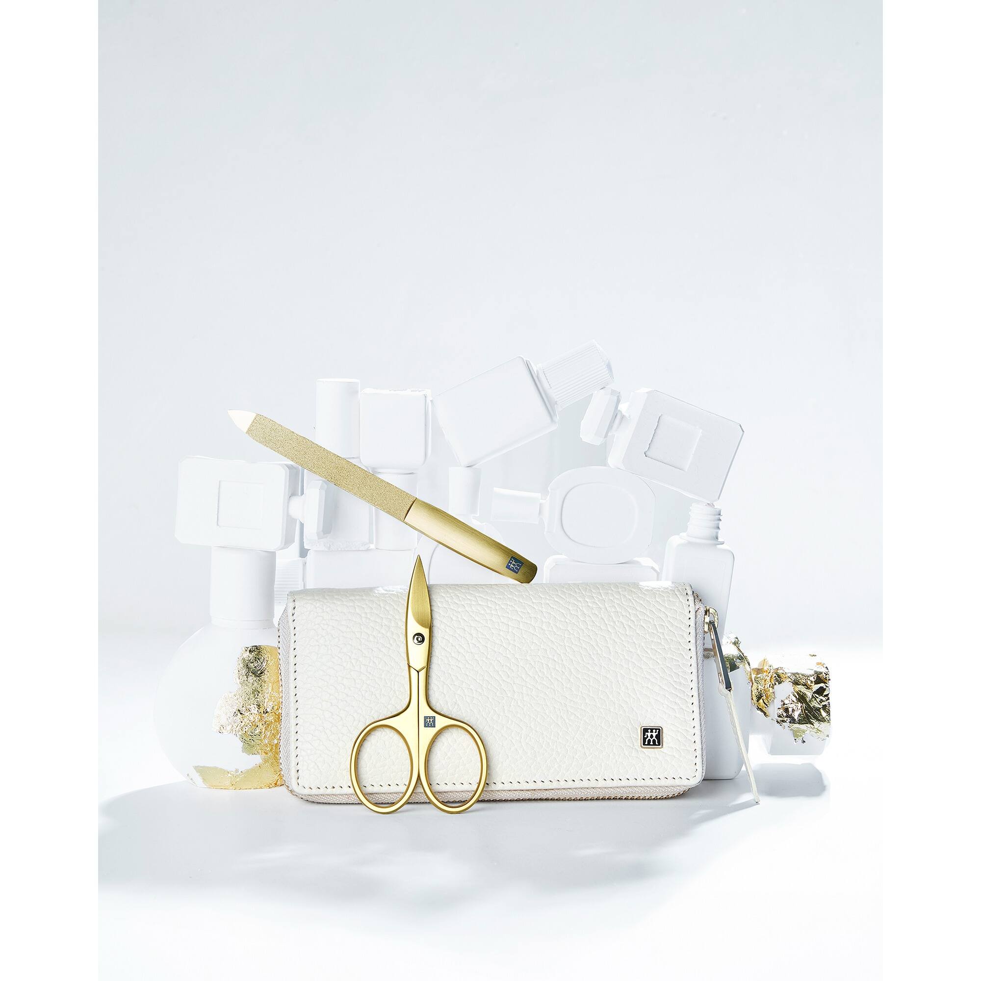 Alt View 3. ZWILLING - ZWILLING Beauty Premium 6-pc Manicure Set Gold Edition with White Leather Case, nail scissors - off-white.