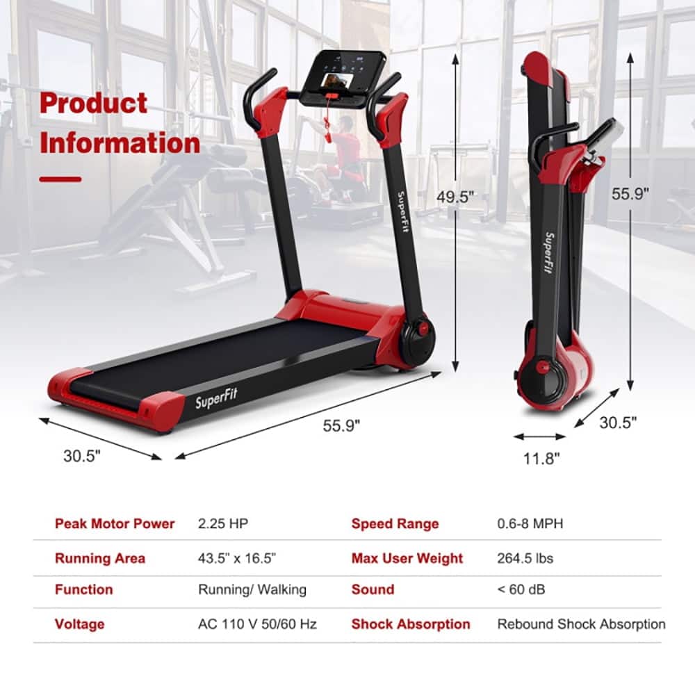 Kadyn - Electric Treadmill, Walking Jogging Machine,2.25 HP Electric Motorized Folding Running Treadmill Machine - Red