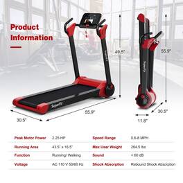 Kadyn - Electric Treadmill, Walking Jogging Machine,2.25 HP Electric Motorized Folding Running Treadmill Machine - Red